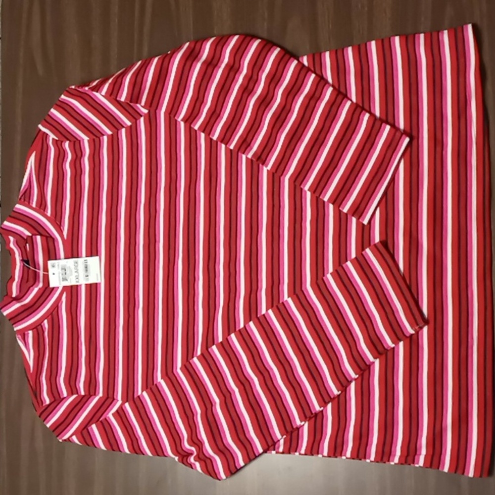 Karen Scott Red/White/Pink/Black Striped Mock Neck Top XXL NWT